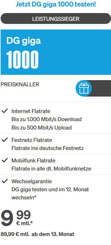 DG giga 1000 für 9,99 Euro